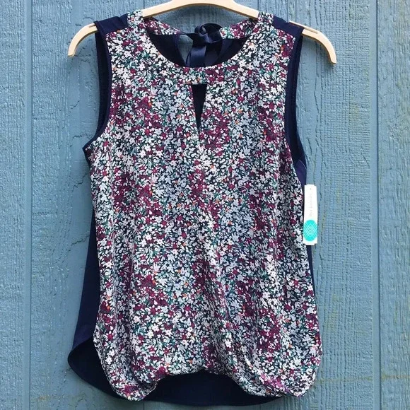 NEW 41 Hawthorn Women Medium Blue Floral Clearwater Surplice Blouse - Picture 2 of 6